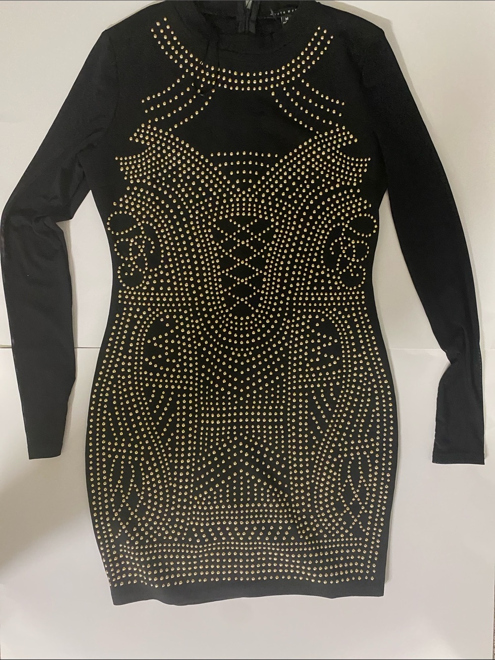 Haute Monde Black Long-Sleeve Studded Bodycon Dress